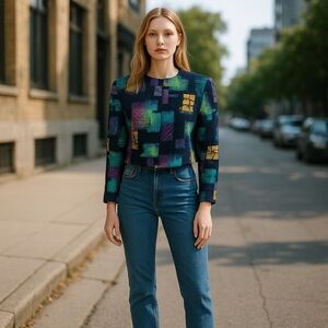 Doncaster Women’s Size 10 Multicolor Long Sleeve Artsy Vtg Quilted Crop Jacket